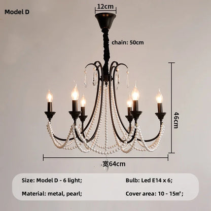 DecorBites™ Black E14 Candle Chandelier: French Living Room Pendant Lighting for Home Decor