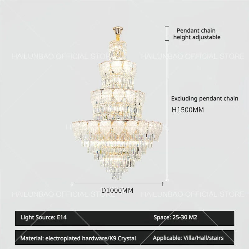DecorBites™ Crystal Duplex Villa Chandelier: Elegant Loft Apartment Light Luxury for Fashionable Living Rooms.