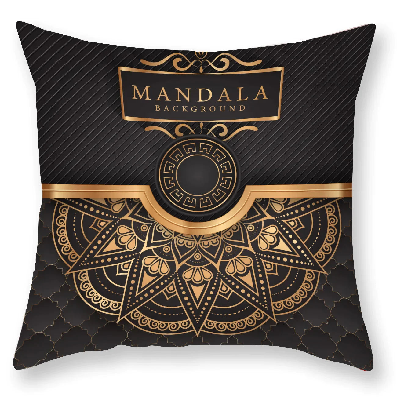 غطاء وسادة DecorBites™ الفاخر المطبوع عليه ماندالا باللون الأسود الذهبي §