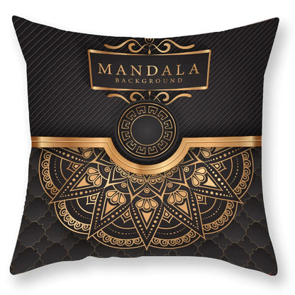 غطاء وسادة DecorBites™ الفاخر المطبوع عليه ماندالا باللون الأسود الذهبي §