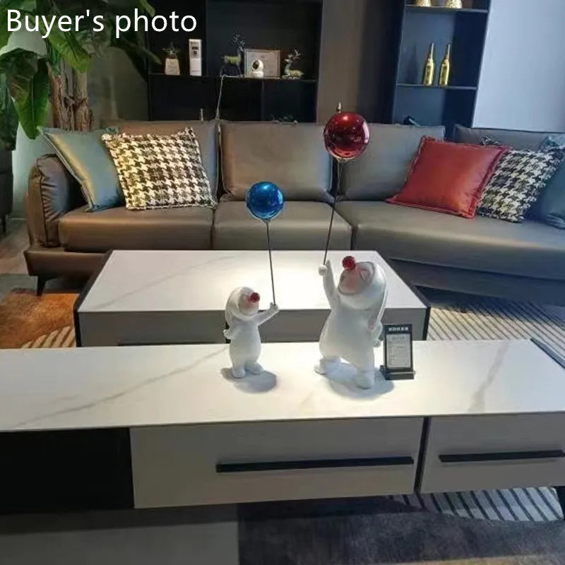 زينة أرنب بالون من راتنج DecorBites™، تماثيل مكتبية لطيفة، منحوتات يدوية لرفوف الكتب