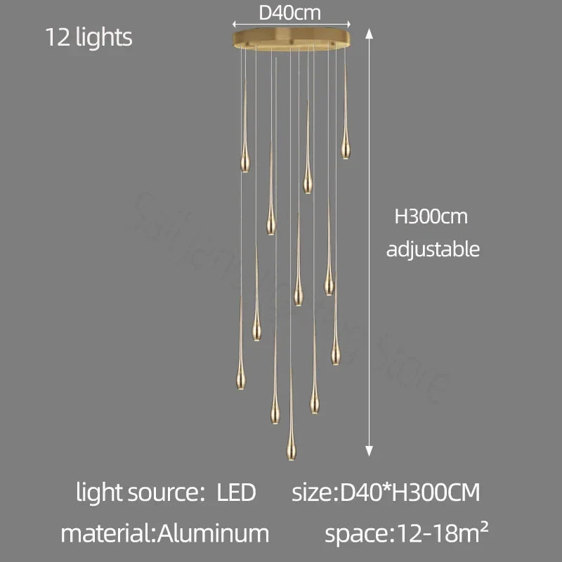 DecorBites™ Gold-Plated LED Ceiling Chandelier for Staircase, Living Room, Kitchen, Attic