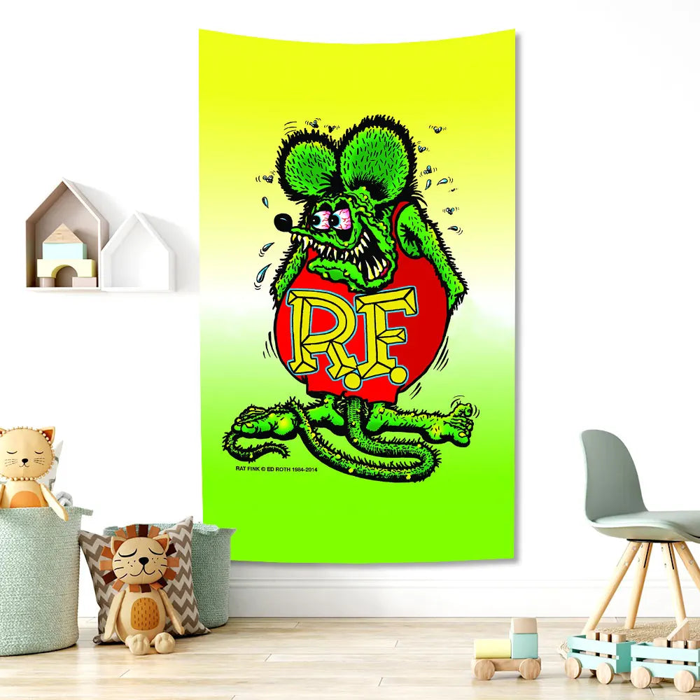 Decobites Rat Fink Fashion Tapestry Funny Meme Print Cloth Wall Decor for Home or Garage