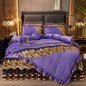 Decobites Black Gold Lace Duvet Set, Luxury Crystal Velvet, Quilted Embroidery, Ruffle Bedding