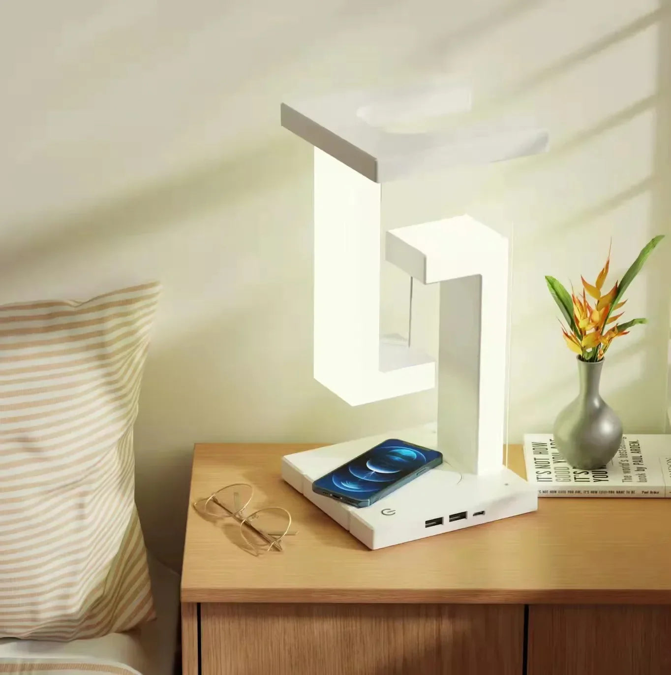 DecorBites™ Anti-gravity Night Light & Wireless Charger Desk Lamp, Dimmable LED Table Lamp