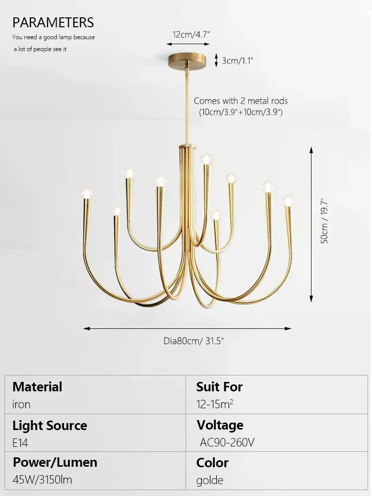 DecorBites™ Brass Chandelier: Stylish Pendant Lights for Dining Room, Living Room, Kitchen Island & Bedroom