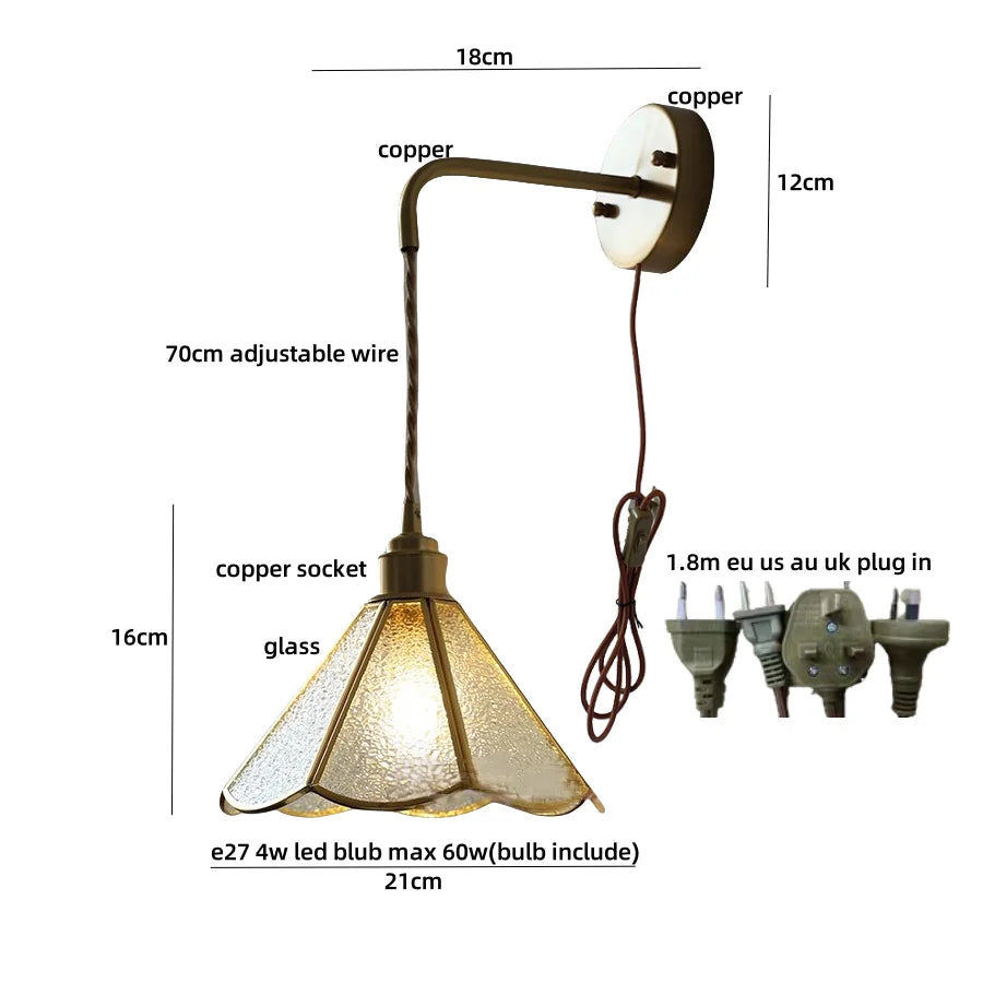 DecorBites™ مصباح حائط LED زجاجي أزرق مع سلسلة سحب ومفتاح إضاءة على شكل سلم تيفاني