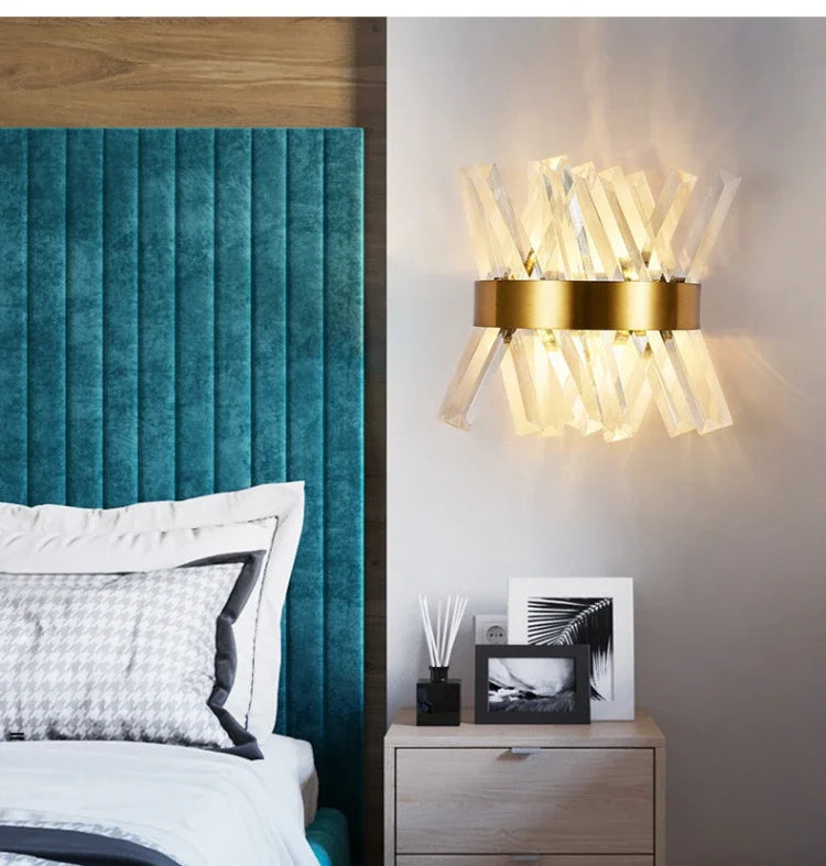 Decorbites™ Aplique de pared de cristal dorado para decoración de lujo en el dormitorio