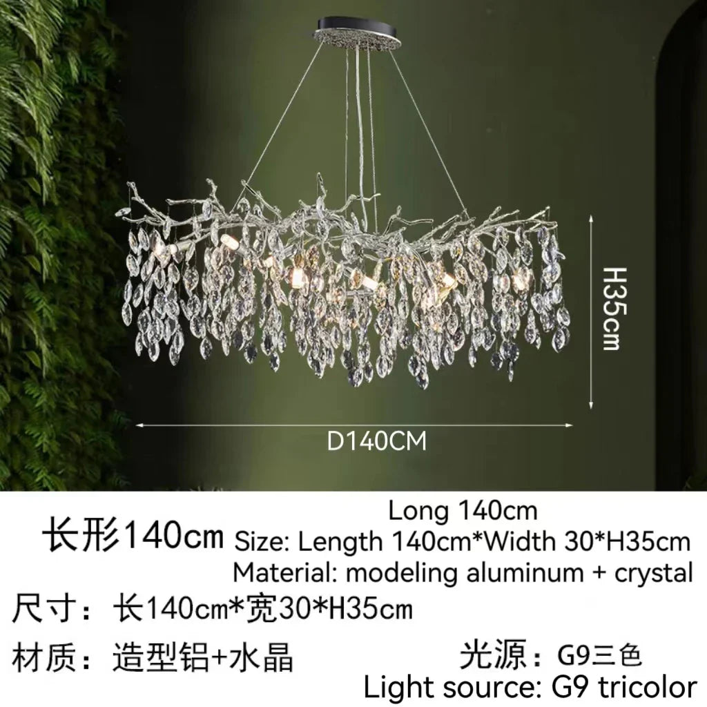 Gold Crystal Tree Chandelier Matte Aluminum Finish