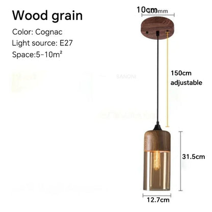 DecorBites™ Glass Wood Chandelier LED Pendant Light Fixture for Living Dining Bedroom