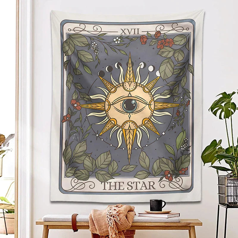 Decobites Star Tarot Tapestry: Celestial Witchy Cottagecore Wall Decor for Magical Home Vibes