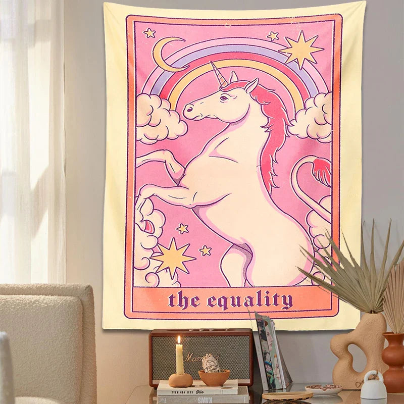 Unicorn Tarot Tapestry by Decobites: Rainbow Bohemian Wall Decor for Home and Dorm Room