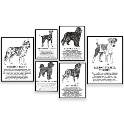 DecorBites™ Dog Breed Poetry Poster Collection: Vizsla, Pomeranian, Manchester Terrier, and More