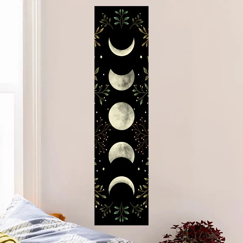 Decobites Moon Phase Wall Hanging Tapestry - Green Olive Leaf Home Decor