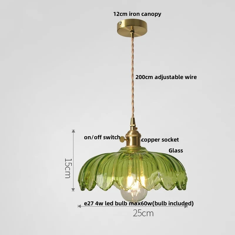 DecorBites™ Green Glass LED Pendant Light | Nordic Modern Copper Knob Switch Hanging Fixture