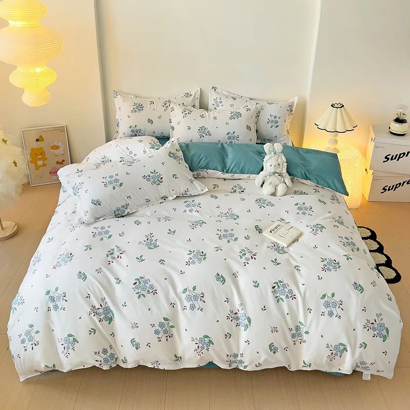 DecorBites™ Cartoon Printed Bedding Set: Soft Cozy Duvet Cover, Bedsheet, Pillowcase, Single Double Bedclothes