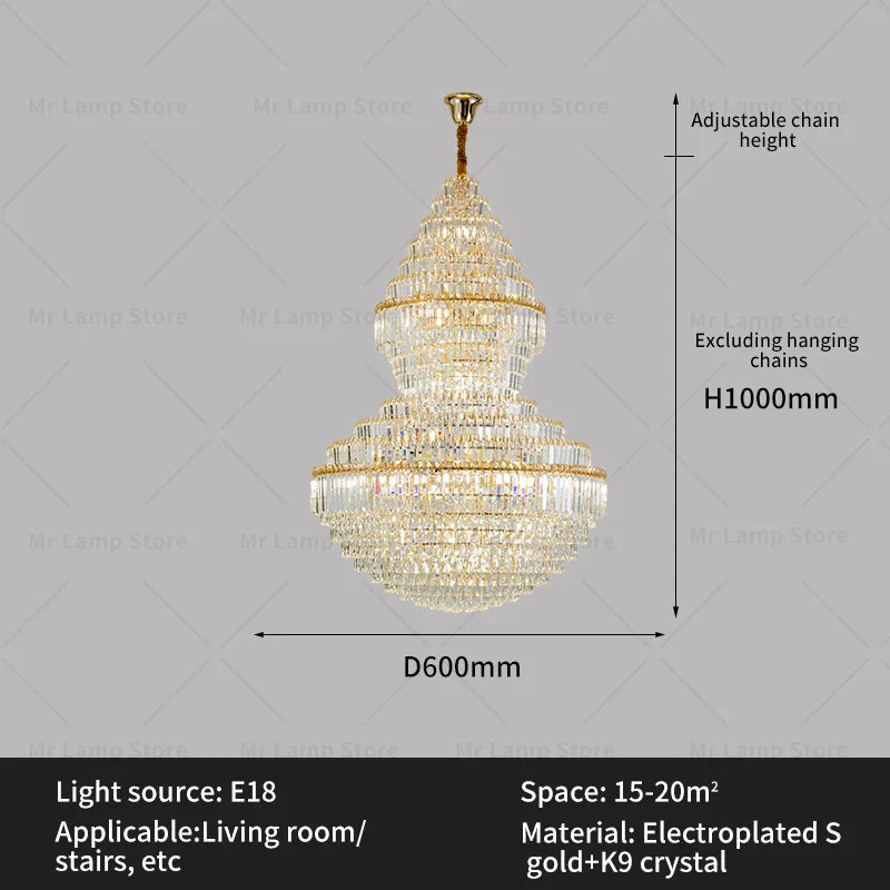 DecorBites™ Crystal Chandelier: Modern Duplex Loft & Villa Living Room Lighting