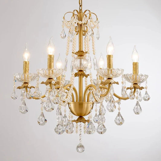 DecorBites™ Gold Brass Crystal Chandelier - Luxurious Candle Lights for Villa Living Room