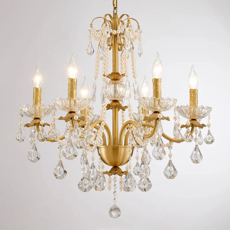 Decorbites™ Gold Messing Kristall-Kronleuchter – Luxuriöse Kerzenlichter für das Wohnzimmer einer Villa