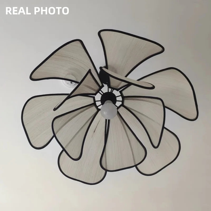 Lámpara colgante LED DecorBites™ de tela color crema abacá - Lámpara colgante nórdica francesa Wabi Sabi