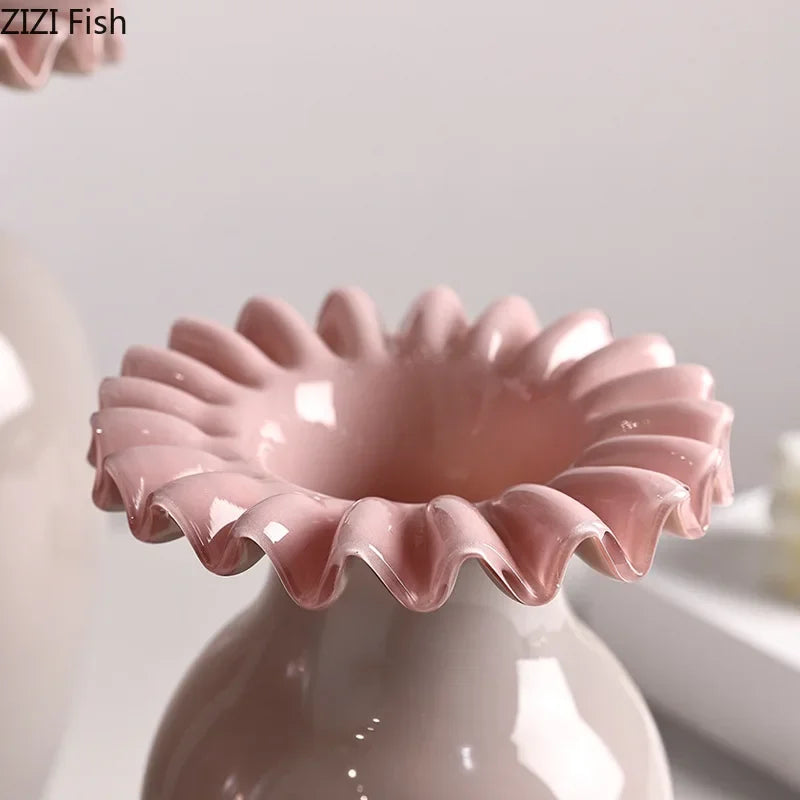 DecorBites™ Pink Flower Edge Glass Vase: Desk Hydroponics Plant Pot for Floral Arrangement