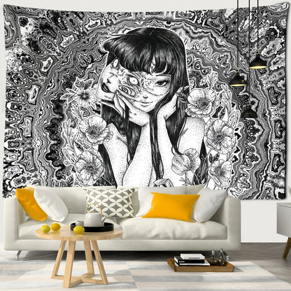 Decobites Mysterious Horror Anime Tapestry | Kawaii Room Decor Art Illustration