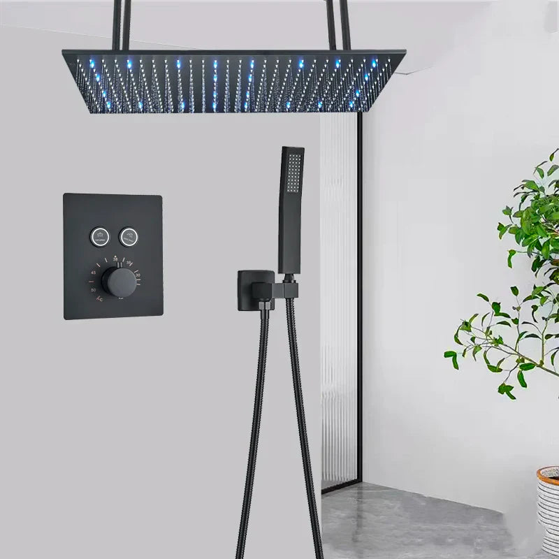 DecorBites™ LED Thermostatic Rainfall Shower System with Tub Spout Mixer Tap & Brass Head