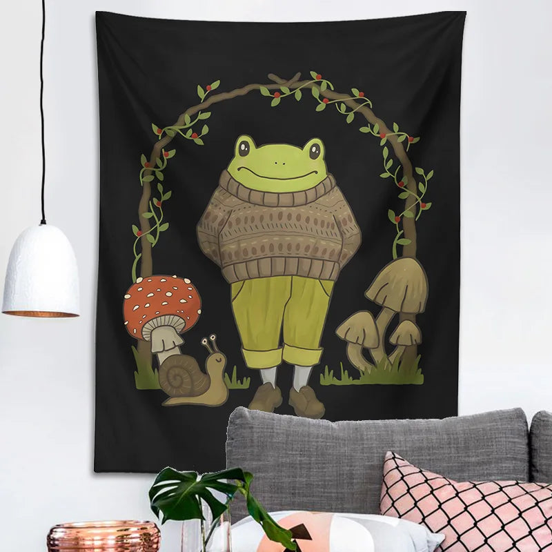 Frog Mushroom Aesthetic Tapestry Wall Hanging for Bedroom by Decobites