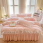 Decobites Seersucker Princess Bedding Set with Lace Ruffles - 4Pcs