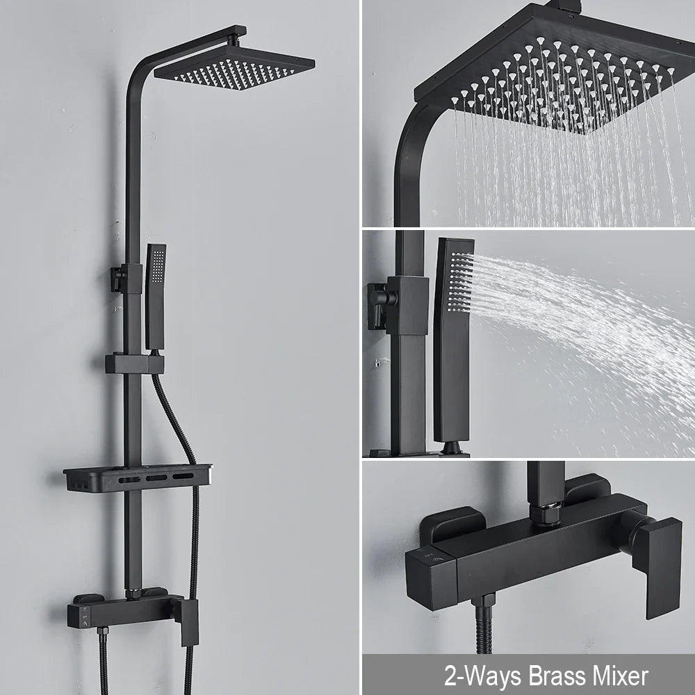 DecorBites™ Black Rainfall Shower Faucet Set with Bathtub Tap and Height Adjust Shower Mixer