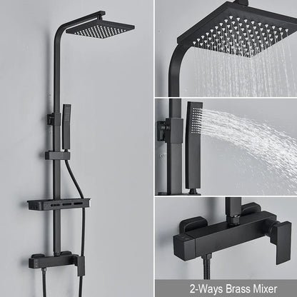 DecorBites™ Black Rainfall Shower Faucet Set with Bathtub Tap and Height Adjust Shower Mixer