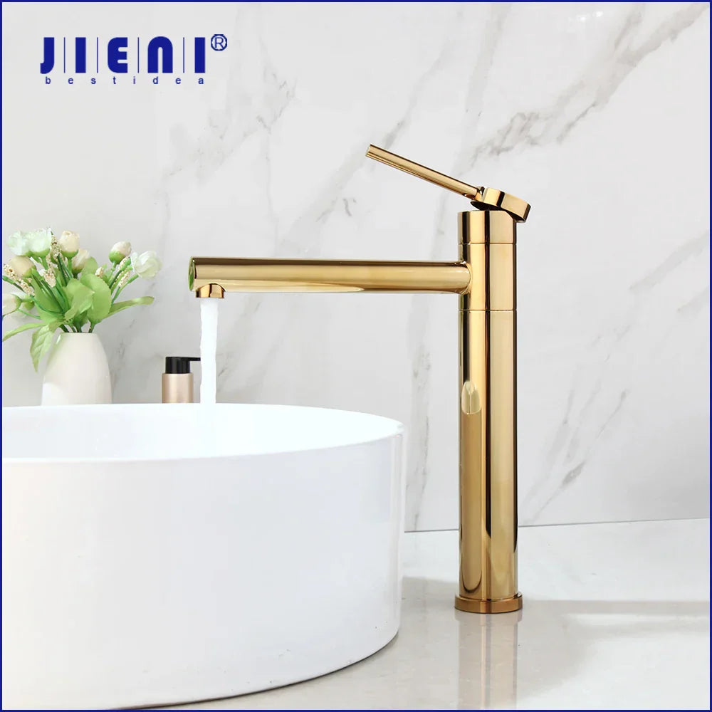 DecorBites™ Gold Plated & Chrome Basin Faucet with Long Spout, Single Handle Mixer