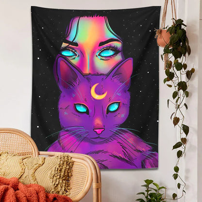 Psychedelic Cat Tapestry Wall Hanging for Bohemian Home Decor by Decobites