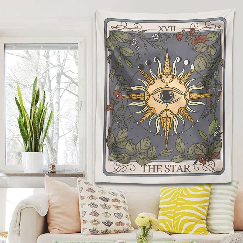 Decobites Star Tarot Tapestry: Celestial Witchy Cottagecore Wall Decor for Magical Home Vibes