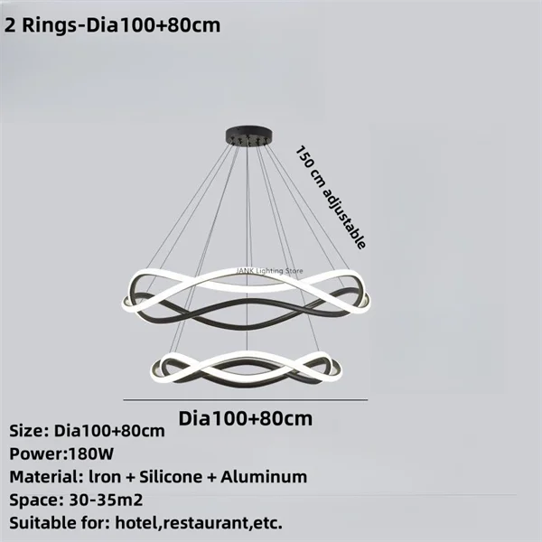 DecorBites™ Black Geometric LED Ring Chandelier for Elegant Spaces