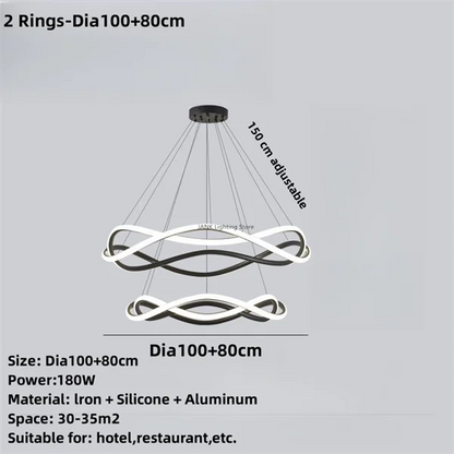 DecorBites™ Black Geometric LED Ring Chandelier for Elegant Spaces