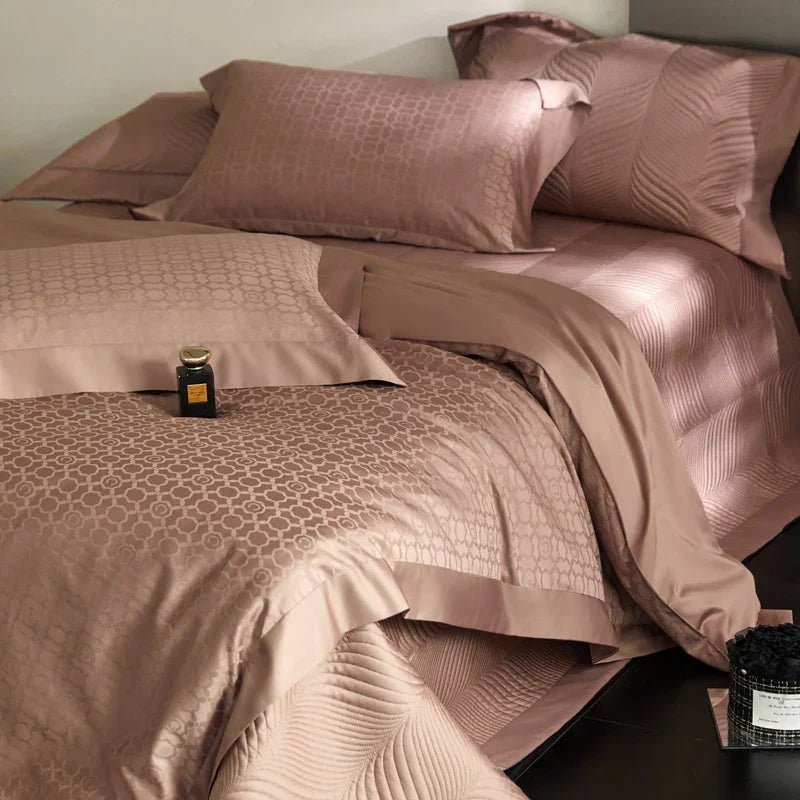 Conjunto de Ropa de Cama Jacquard de Algodón Egipcio Luxe™ Decorbites: Edredón, Cubrecama, Sábana, Fundas de Almohada