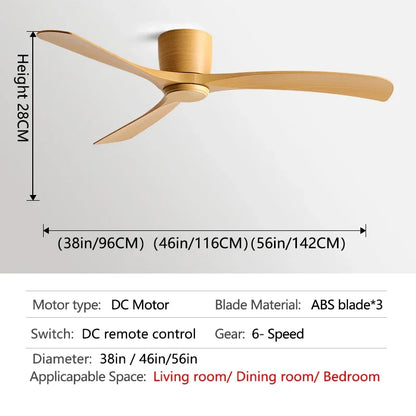 مروحة سقف ديكوربايتس™ سوداء حديثة منخفضة الارتفاع تعمل بالتيار المستمر مع جهاز تحكم عن بعد، تدفق هواء قوي