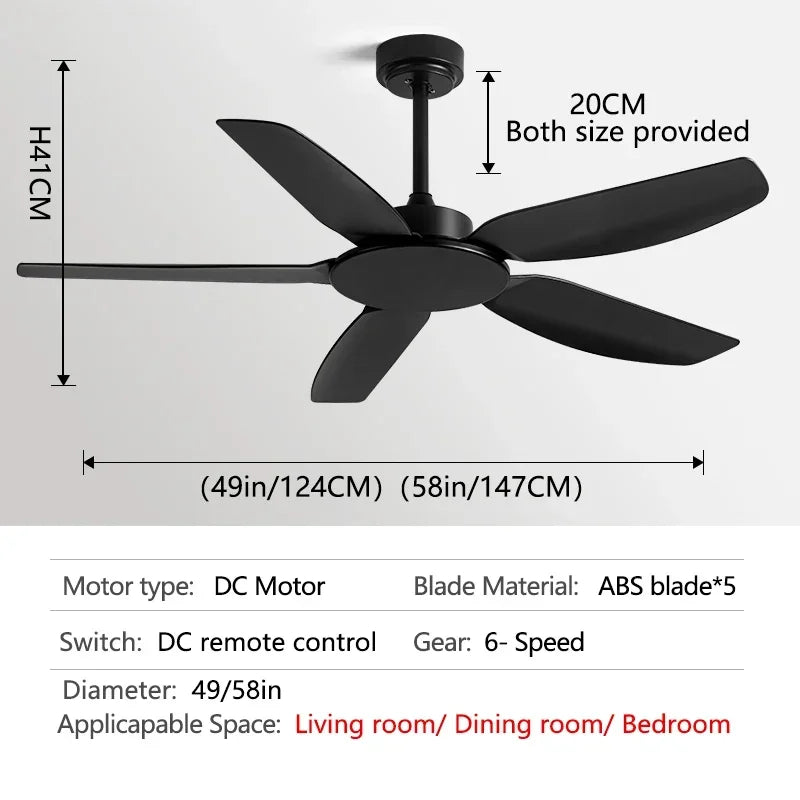 DecorBites™ 58-Inch Black Ceiling Fan with Remote Control for Commercial Use