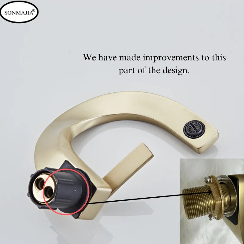 SONMAJIA Brass Golden Bathroom Faucet, Hot and Cold Single Handle Faucet, Solid Brass Basin Mixer Faucet with Unique Design