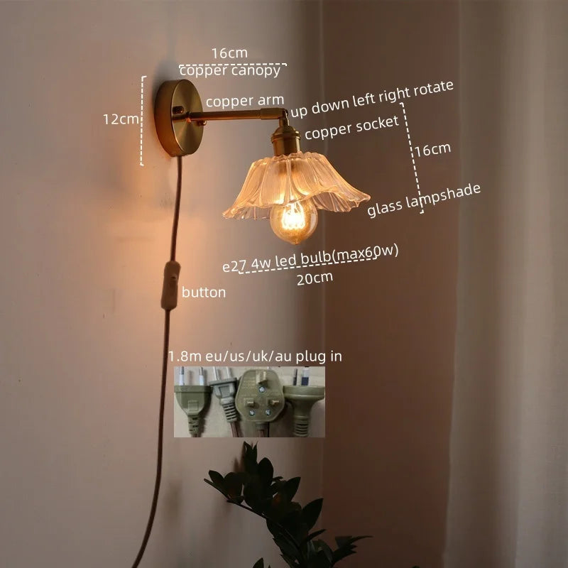 Copper Glass Wall Sconce Japanese Style Bathroom