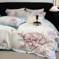 Decobites Blooming Flowers Embroidery Bedding Set 600TC Egyptian Cotton Duvet Cover Queen King