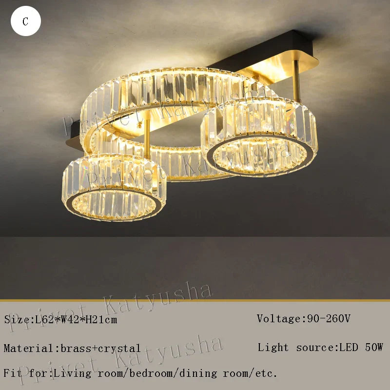 DecorBites™ Gold Crystal Copper Ceiling Lamps LED Modern Home Room Decor Lighting
