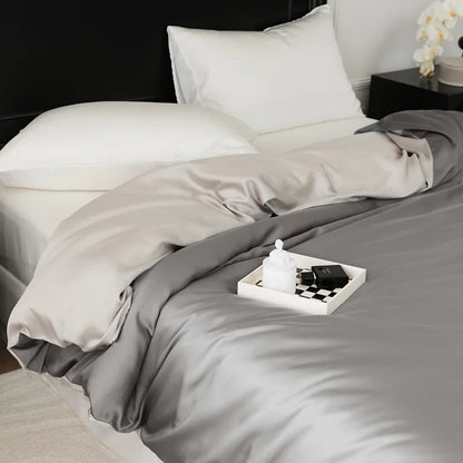 DecorBites™ Double Layer Satin Queen Duvet Set Smooth & Cool Luxury Quilt Cover Pillowcases