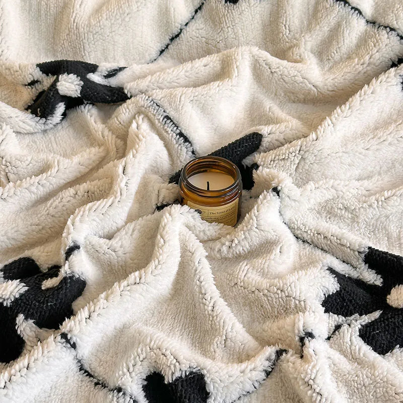 بطانية DecorBites™ مزدوجة الطبقات من صوف الحمل الجاكار - غطاء أريكة دافئ لراحة المنزل في الشتاء