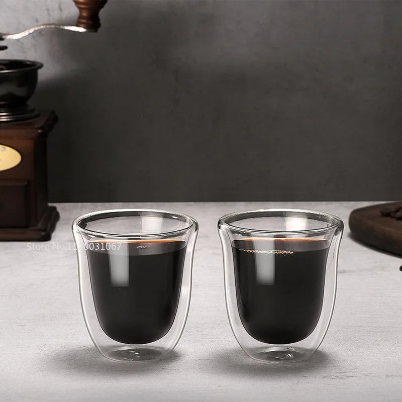 DecorBites™ 5PCS Double Wall Glass Coffee Mugs Set, 150ml Insulated Cups for Bar Tea Juice