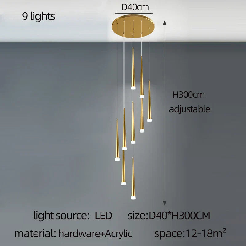 DecorBites™ Golden Tapered Chandelier LED - Modern Indoor Lighting for Living Room, Kitchen, and Hall