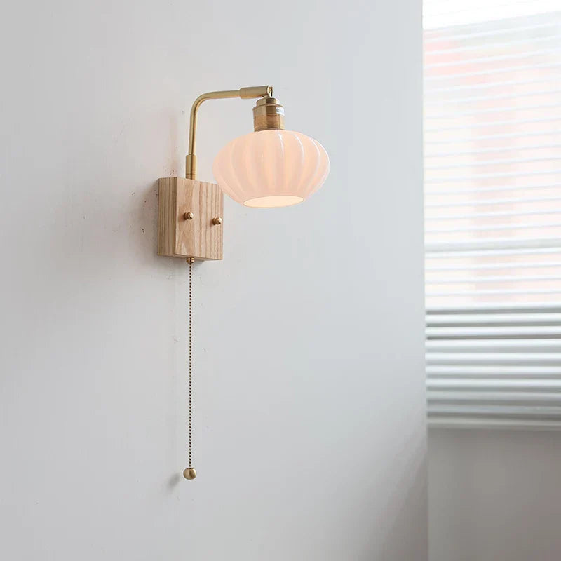 DecorBites™ Ash Wood LED Wall Light Fixture with Pull Chain Switch, Modern Nordic Design