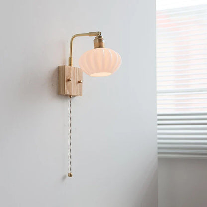 DecorBites™ Ash Wood LED Wall Light Fixture with Pull Chain Switch, Modern Nordic Design