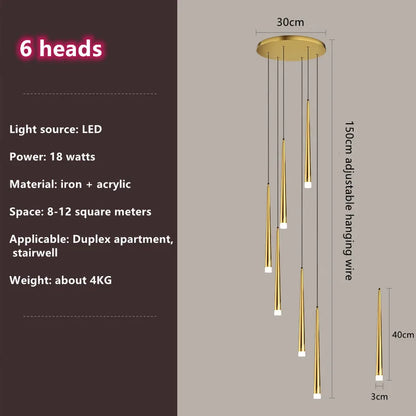 DecorBites™ Loft Black LED Stair Chandelier for Modern Living Room and Restaurant